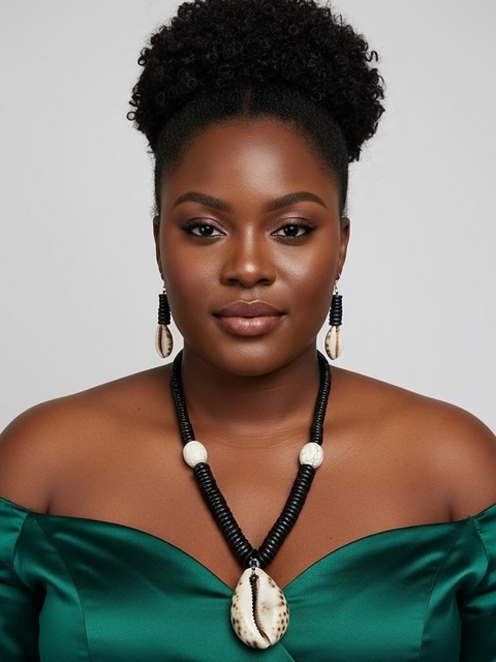 Black and Ivory Cowrie Shell Necklace and Earring Set - Mama Wata Necklace Set